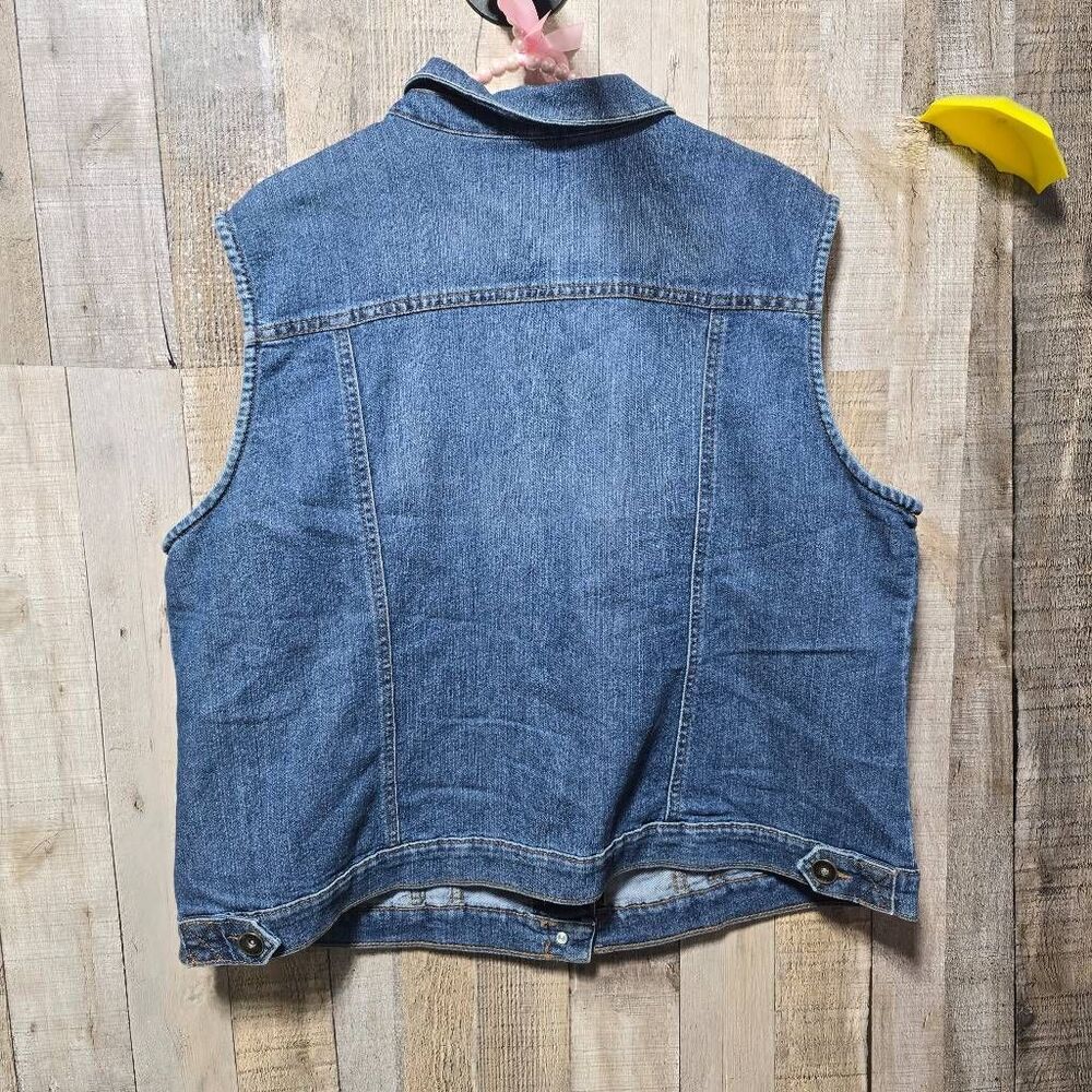 Ruffhewn Vintage Floral Embroidered Denim Jean Vest XL Cottage Retro Farm Wester - Picture 3 of 6
